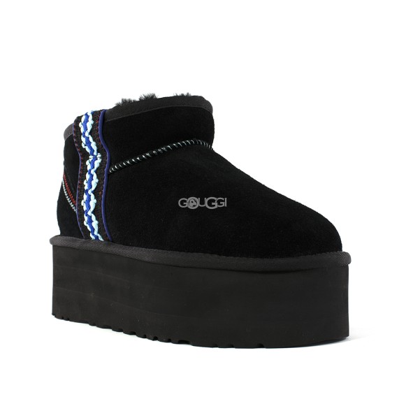 Женские мини угги на платформе UGG  Classic Mini Platform Black 1