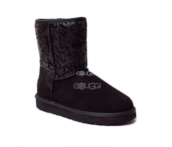 Женские короткие угги Classic Short Sparkle Graffiti Black