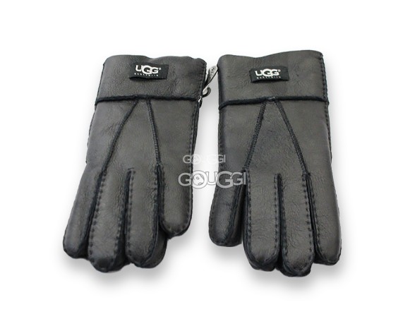 меховые перчатки мужские Leather Black 1